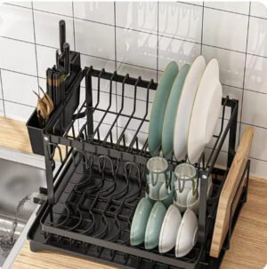 ESCURRIDOR DE PLATOS DE 2 NIVELES CON DRENAJE + AFILADOR DE CUCHILLOS DE REGALO — foto 2