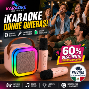 KARAOKE GO PRO® PARLANTE PORTÁTIL CON 2 MICRÓFONOS INALÁMBRICOS ¡Karaoke donde quieras!