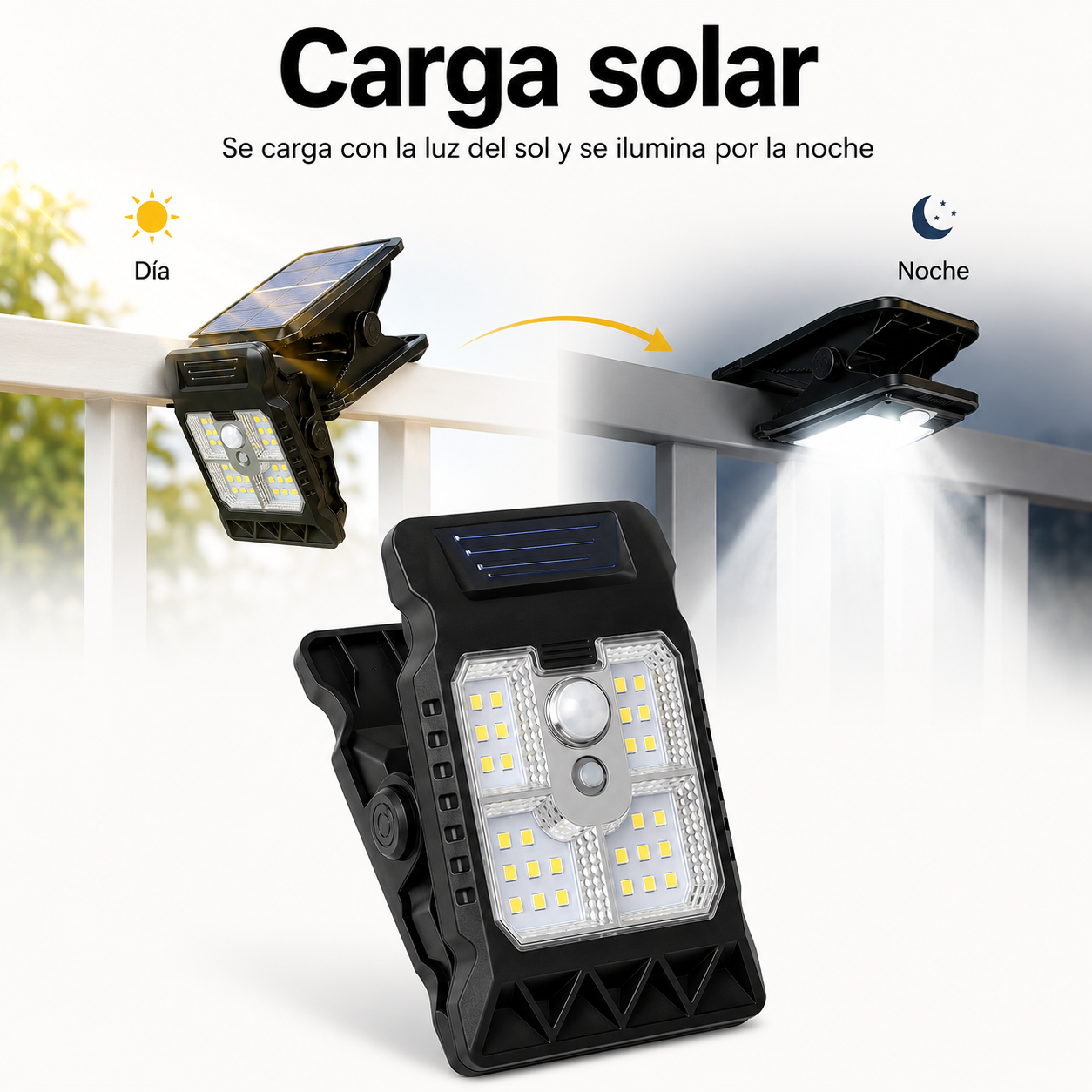 2x1 Luzes LED Clip Con Sensor y Carga Solar – Ilumina Sin Cables Ni Enchufes - Image 2