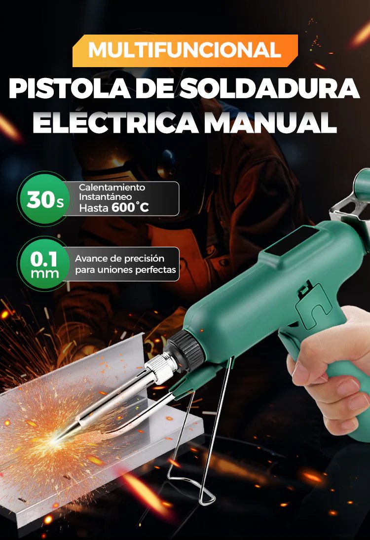 Pistola de soldadura eléctrica manual — calienta en 30 segundos hasta 600°C