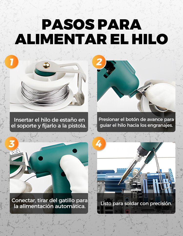 Pasos para alimentar el hilo de estaño
